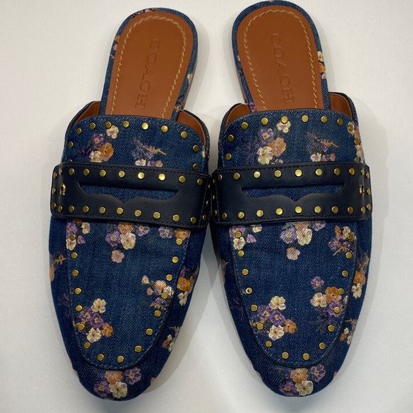Coach Women's Floral Studded Denim Mules - Picture 4 of 9